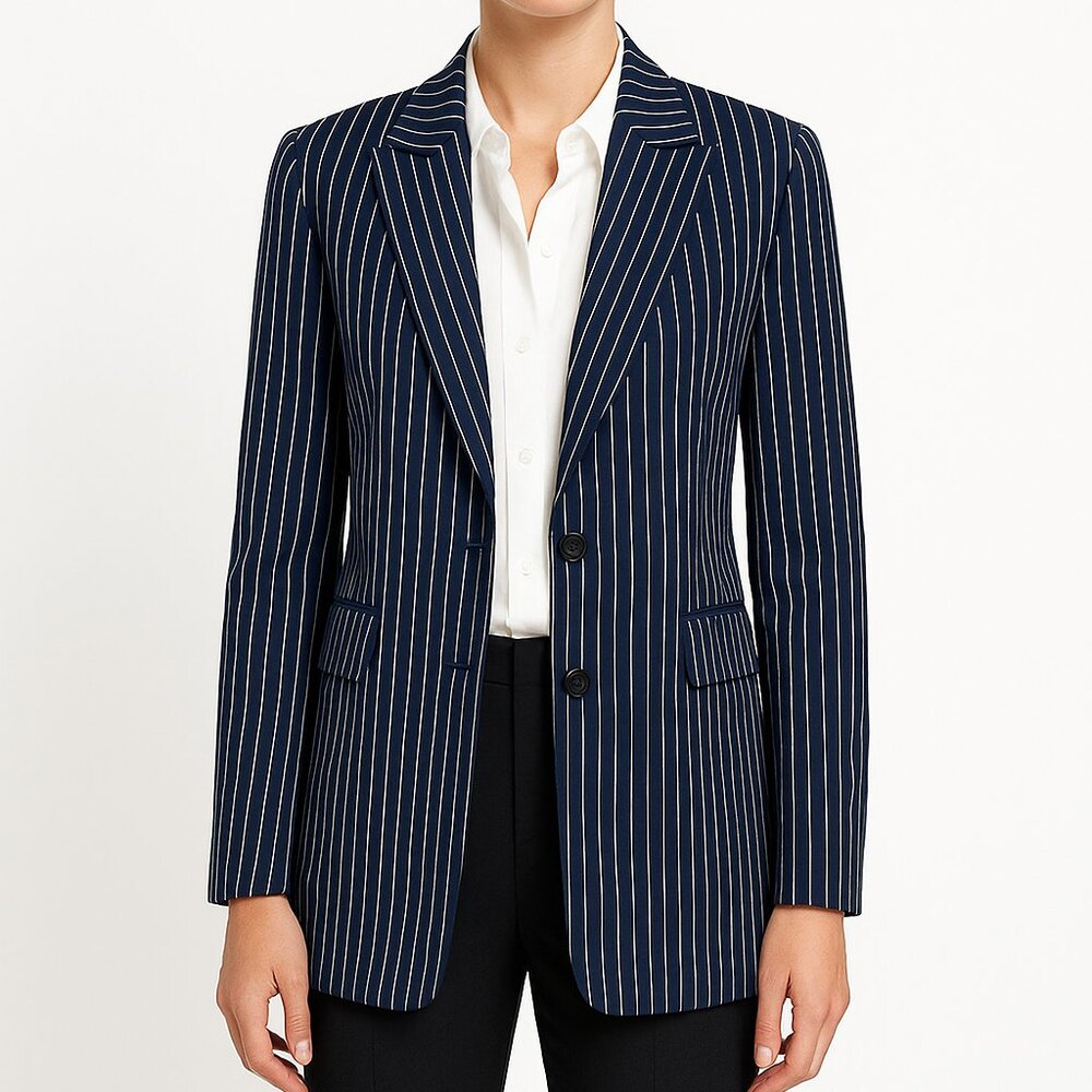 MOUSSY Vintage Striped Blazer Small‎ Navy White Longline